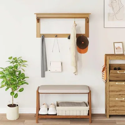 Imagen del producto de Perchero de madera de pino, perchero con estante