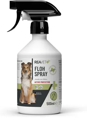 Produktbild von REAVET Anti Flohspray für Hunde 500ml – Flohmittel Hund bei Befall & vorbeugend mit Langzeit Schutz, Floh Spray auch für Welpen, Textilien, Wohnung und Umgebung geeignet