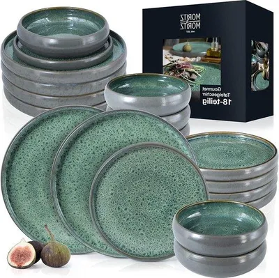 Image de Service de table Famanu, 18 pièces pour 6 personnes : assiettes de service, assiettes à dessert et assiettes à soupe