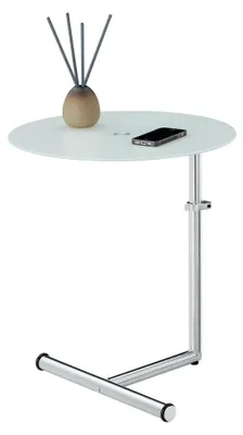 Produktbild von Couchtisch Leonie, eleganter höhenverstellbarer Beistelltisch, praktischer Wohnzimmertisch in Milchglas/Chrom