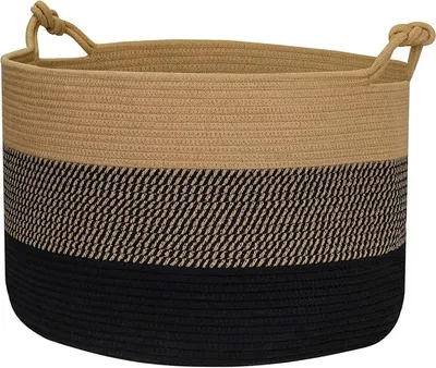 Produktbild von PolkaHome® Aufbewahrungskorb mit Glücksknoten, großer Baumwollkorb | 50 x 33 cm | Schwarz-Honig