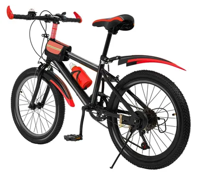 Produktbild von Kinderfahrrad 20 Zoll (50 cm) - Mountainbike - 7 Gänge - 50 cm Räder mit Stahlfelgen - Rahmen Kohlenstoffstahl - V-Bremse/Scheibenbremse - Für Kinder 4–12 Jahre - Verstellbarer Sattel - Schwarz
