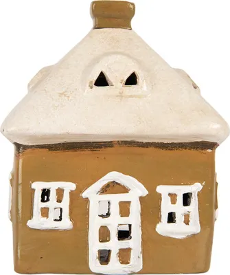 Obrázek produktu pro Clayre & Eef Stojánek na čajovou svíčku House 12x9x14 cm Hnědá keramika