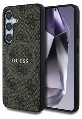 Zdjęcie produktu dla Etui Guess Leather 4G Colored Ring Classic Logo MagSafe Samsung Galaxy S25 brązowy
