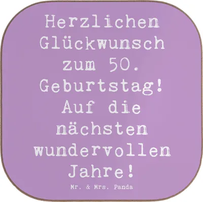 Produktbild von Mr. & Mrs. Panda Tischuntersetzer Spruch 50. Geburtstag Glückwunsch - Lavendeltraum - Geschenk, Happy Birthday, Untersetzer Glas, 50 Jahre, Herzlichen, für Gläser, Alter