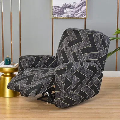 Obrázek produktu pro Potah na relaxační křeslo, elastický potah na relaxační křeslo, 4dílný potah na křeslo, protiskluzový vysoce elastický potah na relaxační křeslo s elastickou spodní částí, tmavě šedá kostkovaná barva