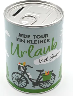 Produktbild von Metall-Spardose "Fahrradurlaub" bunt ca. 8,5x8,5x12 cm (T/B/H)