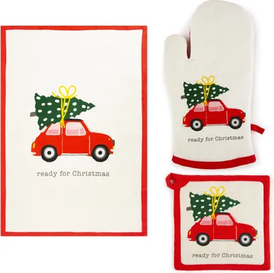 Zdjęcie produktu dla Zestaw ręczników kuchennych Excelsa rękawica kuchenna i podstawka pod garnek Ready For Christmas kolorowa bawełna