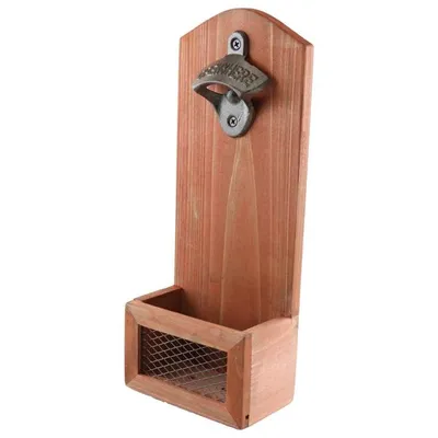 Produktbild von Bieröffner mit Auffangbehälter - Wandbieröffner - Wandflaschenöffner - Holz Flaschenöffner - Bieröffner für die Wand