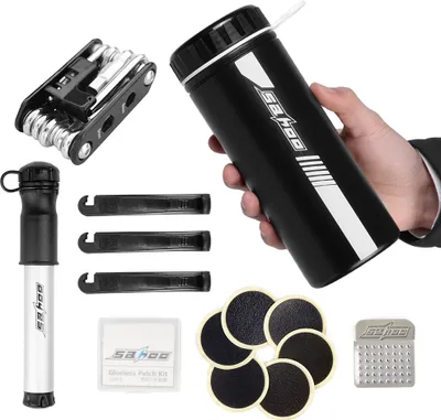 Obrázok produktu pre Sady náradia na opravu bicyklov Sada na opravu bicyklov s mini pumpou 14 v 1 multifunkčnej súprave náradia 750 ml puzdro na fľašu na uskladnenie náradia na bicykli