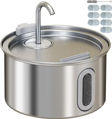 Produktbild von Katzenbrunnen 2,5L Trinkbrunnen für Katzen mit leiser Pumpe LED Aktivkohlefilter 19,4 x 19,4 x 18,7 cm