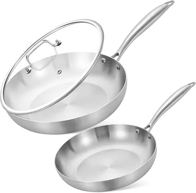 Imagen del producto de Sartén de acero inoxidable, antiadherente, de 22 cm y 26 cm, con tapa