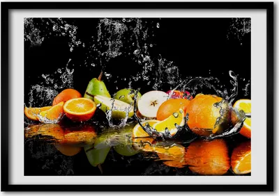 Produktbild von Bild - Bilder - Bilderrahmen - 70 cm x 50 cm - MDF-Rahmen, Wandkunst Obst und Wasser