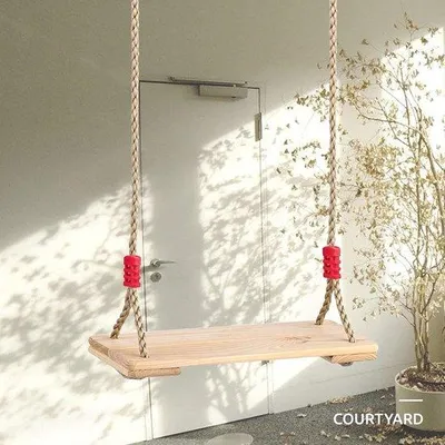 Produktbild von Famanu Schommel Outdoor für Erwachsene und Kinder - Holzschaukel mit verstellbarem Seil
