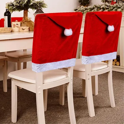 Imagen del producto de Juego de 10 fundas para sillas navideñas con diseño de gorro de Papá Noel
