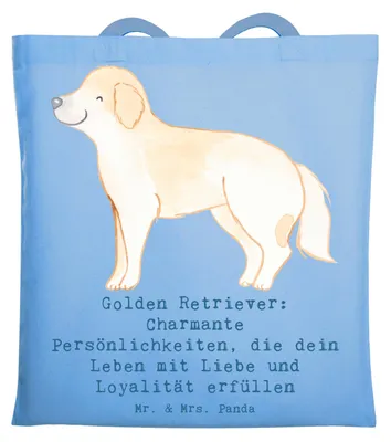Produktbild von Mr. & Mrs. Panda Schultasche Golden Retriever Charme - Sky Blue - Geschenk, Therapiebegleiter, Hunderassen Vielfalt, Hunderasse, Einkaufstasche, Hunde, Tasche, Tote Bag