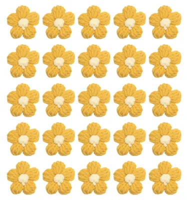 50 Häkelblumen-Applikationen, 40 mm, Eigelb/Cremeweiß