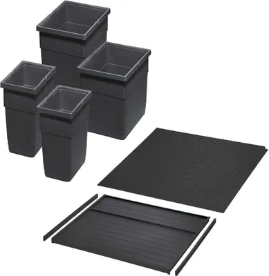 Produktbild von Ninka Abfalltrennsystem eins2vier KB 600 mm, Seitenstärke 16 mm Höhe 275 mm 2x 6L, 2x 13,5L, 1x 60er Bodenplatte, 1x 60er Deckelplatte, 2x Führungsleiste dunkelgrau für Blum Tandembox von SOTECH