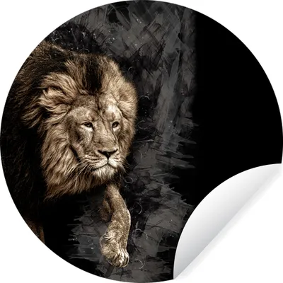 Produktbild von MuchoWow® Runde Wandtattoo - Wandsticker Tapete Aufkleber Löwe - Tiere - Schwarz Ø 50 cm Selbstklebend und Repositionierbar - Wandaufkleber - Kreis - Wand Kreis - Wand Bild - Foto Tapete - Selbstklebende - Wohnzimmerdekoration - Wand Dekoration - Kinderzimmer