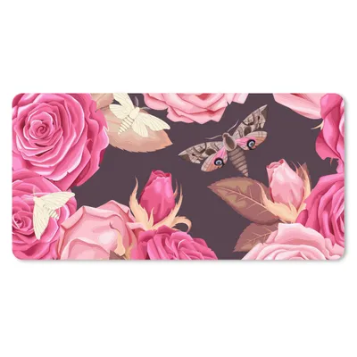 Produktbild von MuchoWow® Mauspad Mousepad Rosen - Schmetterlinge - Rosa 60x30 cm - Mousepads - Maus Mat - Pad - Mausunterlage - Nachhaltig