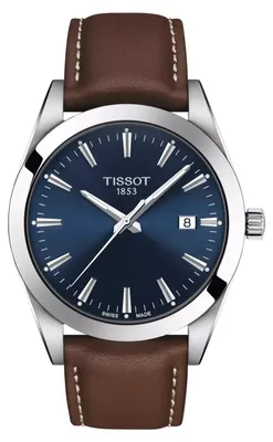 Image de Tissot Gentleman Quartz, cadran bleu, 40 mm, bracelet en cuir