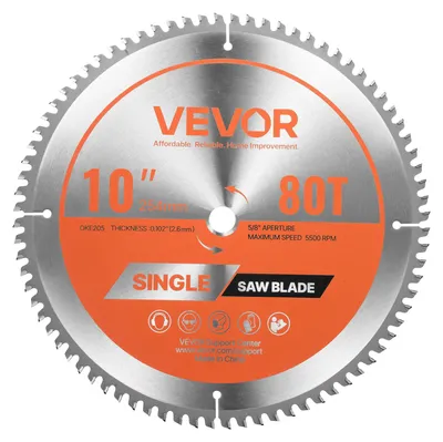Image de Lame de scie circulaire VEVOR (254 mm φ & 80 dents tranchantes & 2,6 mm d'épaisseur) idéale pour la découpe de l'aluminium, compatible avec les scies circulaires, lame de scie en acier allié avec extracteurs de chaleur réduisant le bruit