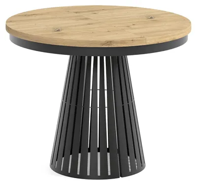 Produktbild von MEBLINI Esstisch Rund Ausziehbar aus Metall - 100-176x76cm - CONEY - Artisan Eiche/Schwarz Matt - Loft - Esszimmertisch Modern - Küchentisch - Ausziehtisch - Round Dining Table