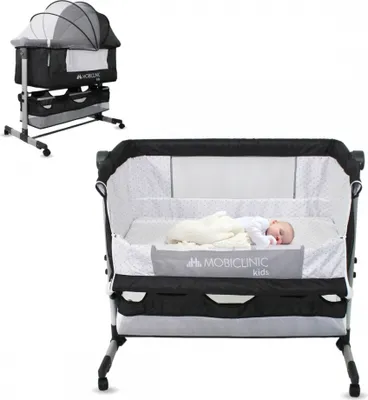 Produktbild von Babywiege 3 in 1, Babybett, Mobiclinic Wiege, Verstellbares Beistellbett, 87 x 58-66 x 81-76 cm, mit Rollen und Matratze, Höhenverstellbar in 3  Night