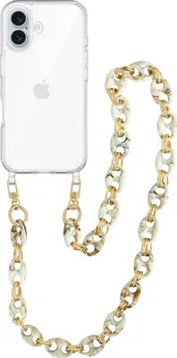 Produktbild von Marble Creme Transparant Cord Hülle - Long Cord  - Kompatibel mit iPhone 16 Plus