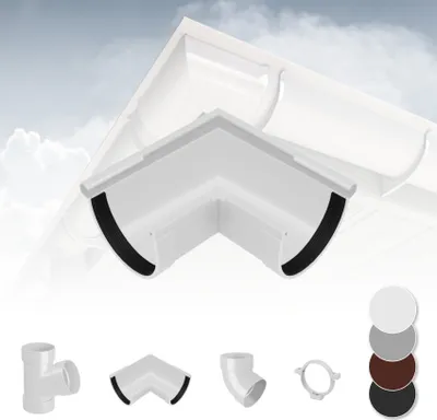 Produktbild von RAINWAY L Regenrinnen System (Rinnenwinkel Außen 90° weiß) - PVC-U Kunststoff in 4 Farben, für Dachflächen > 100m² empfohlen, Eckstück 90 Grad Bogen