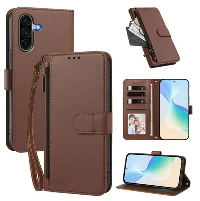 Obrázek produktu pro Peněženkové pouzdro pro Samsung Galaxy A26 / A17 5G/4G,Polyuretankožené pouzdro s přihrádkami na karty, stojánkem a poutkem na ruku Hnědá