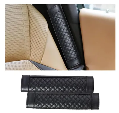 Immagine prodotto di Cuscini per cinture di sicurezza auto, 2 pezzi, in ecopelle, protezioni per le spalle, colore nero
