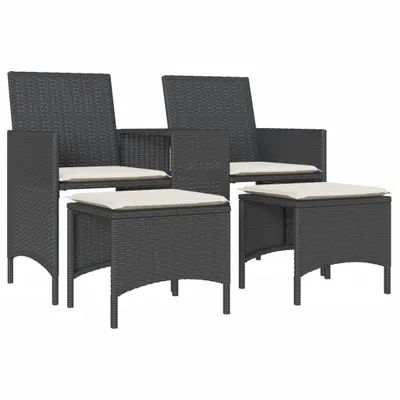 Produktbild von vidaXL Gartensofa 2-Sitzer mit Tisch und Hockern Schwarz Poly Rattan