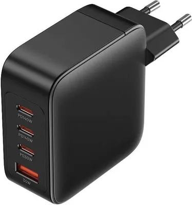 Produktbild von Wandladegerät 140W/140W/30W/18W,3x USB-C, 1x USB-A GaN Ladegerät mit USB-C Kabel Schwarz