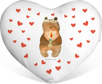 Produktbild von Mr. & Mrs. Panda Sofakissen Bär Kommunion - Weiß - Geschenk, Kuschelkissen, Liebeskissen, Dekokissen, Teddy, Taufkerze, Herzkissen, dekoartikel, Katholisch, Gottes Segen