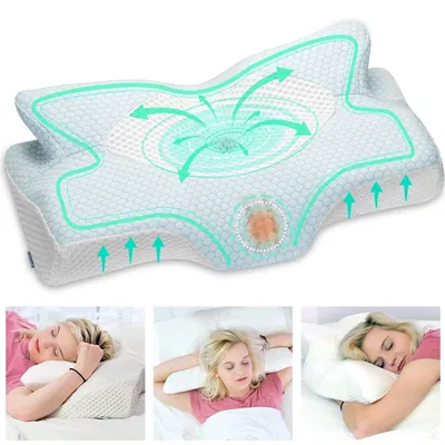 Immagine prodotto di Cuscino cervicale in memory foam ergonomico, ideale per chi dorme su un lato, per alleviare dolori al collo e alle spalle. Colore: blu
