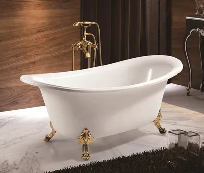 Produktbild von Wanne Standbadewanne Freistehende Badewanne Modern Gold Weiß Oval