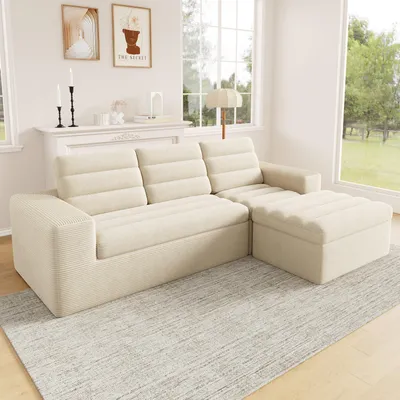 Produktbild von Merax L-Form Modulares Ecksofa, 4 Sitzer Soffa Ohne Rahmen, Wolkensofa Chenille, Schlafsofa, Wohnlandschaft, Couch, Beige