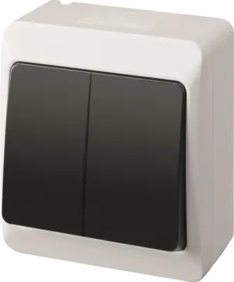 Produktbild von Aufputz doppel zweifach Lichtschalter Schalter 10A 230V IP44 weiß/schwarz HERMES