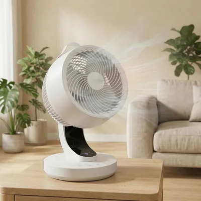 Produktbild von SONGMICS Tischventilator mit LED-Display, leiser Ventilator 20 dB, 8 Stufen, Fernbedienung, Oszillation, Timer, weiß