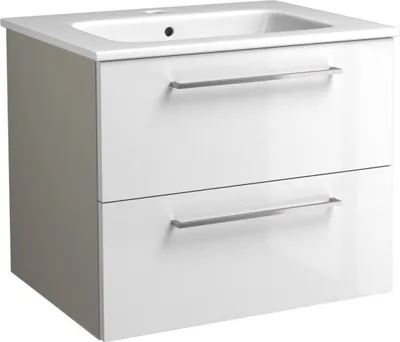 Produktbild von Waschtischunterschrank Noida 09, Farbe: Beige / Weiß glänzend – 50 x 61 x 46 cm (H x B x T)