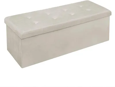 Obrázok produktu pre Úložná lavica potiahnutá zamatom s sedákom a vekom | Krémovo biela | 110 x 37,5 x 38 cm
