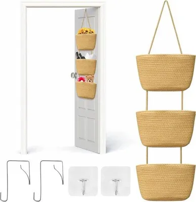 Image de Organiseur mural à 3 niveaux en coton et jute - Organiseur pour chambre à coucher et salon