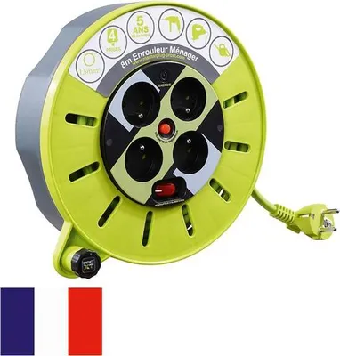 Image de masterplug 61266 Kabeltrommel mit Kabelführung, Grau-Grün, 8 m