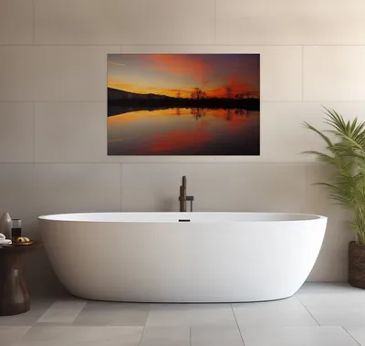 Produktbild von Wallario wasserfestes Poster selbstklebend 91,50 x 61 cm, Abendrot am Himmel über einem See, Badezimmerposter Spritzschutz mit Hochglanzoberfläche in Glasoptik