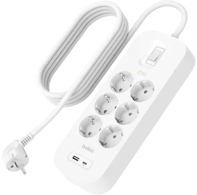 Produktbild von Belkin Steckdosenleiste 6-fach + USB-A+C,650J,18W,2m SRB002vf2MV2