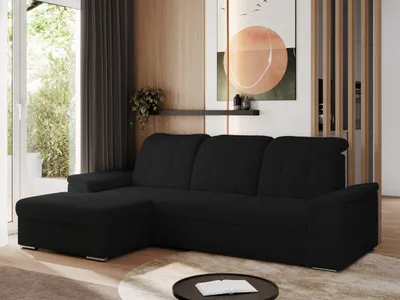 Produktbild von MKS MEBLE Sofa mit Schlaffunktion - Ecksofa mit Schlaffunktion und Bettkasten - Sofa 3 Sitzer - Schlafsofa - Couch - Schlafsofa mit Bettkasten - Madrito L - Schwarz Boucle - Links Seite