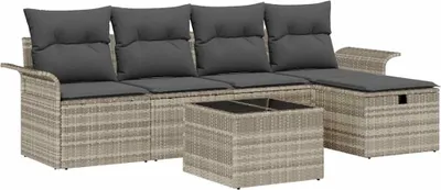 Immagine prodotto di Set di divani da giardino vidaXL, 6 pezzi, color grigio chiaro, in rattan sintetico