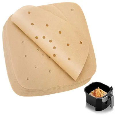 Produktbild von 100 Blatt Backpapier für die Heißluftfritteuse, perforiertes Backpapier für die Heißluftfritteuse, Bratpfanne, Backofen und Mikrowelle.