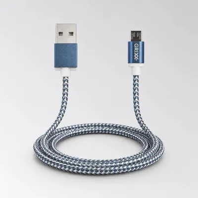 Productafbeelding van Grixx laadkabel USB-A naar micro-USB 1 m laden en data blauw-wit